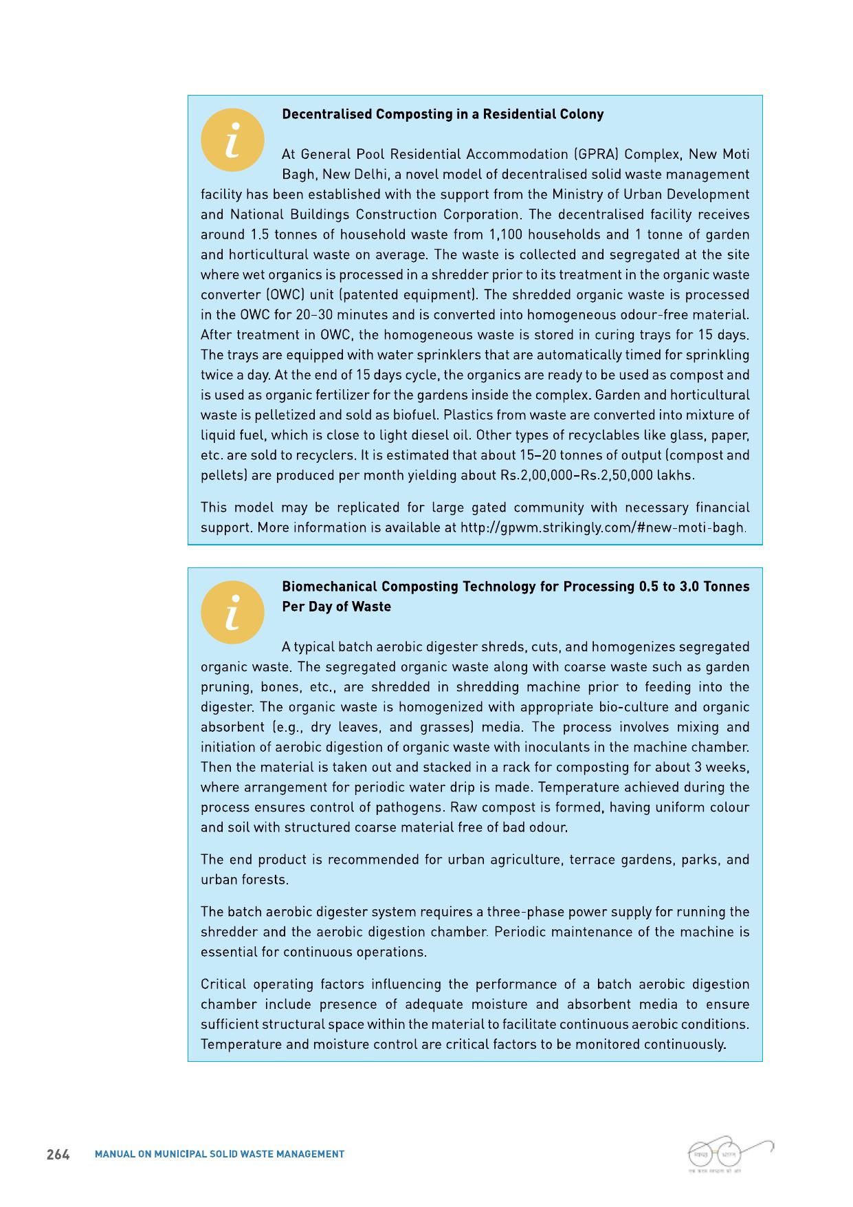 Highlighted extract — MoUD · Municipal Solid Waste Management Manual, Part II, p. 264